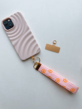 Load image into Gallery viewer, Phone Wrist Strap - pink & orange smileys
